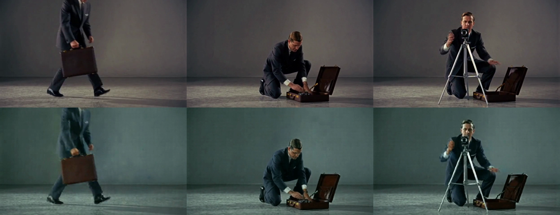 Top row the intended same-subject guide, bottom row the different-subject guide; both show the same suited man